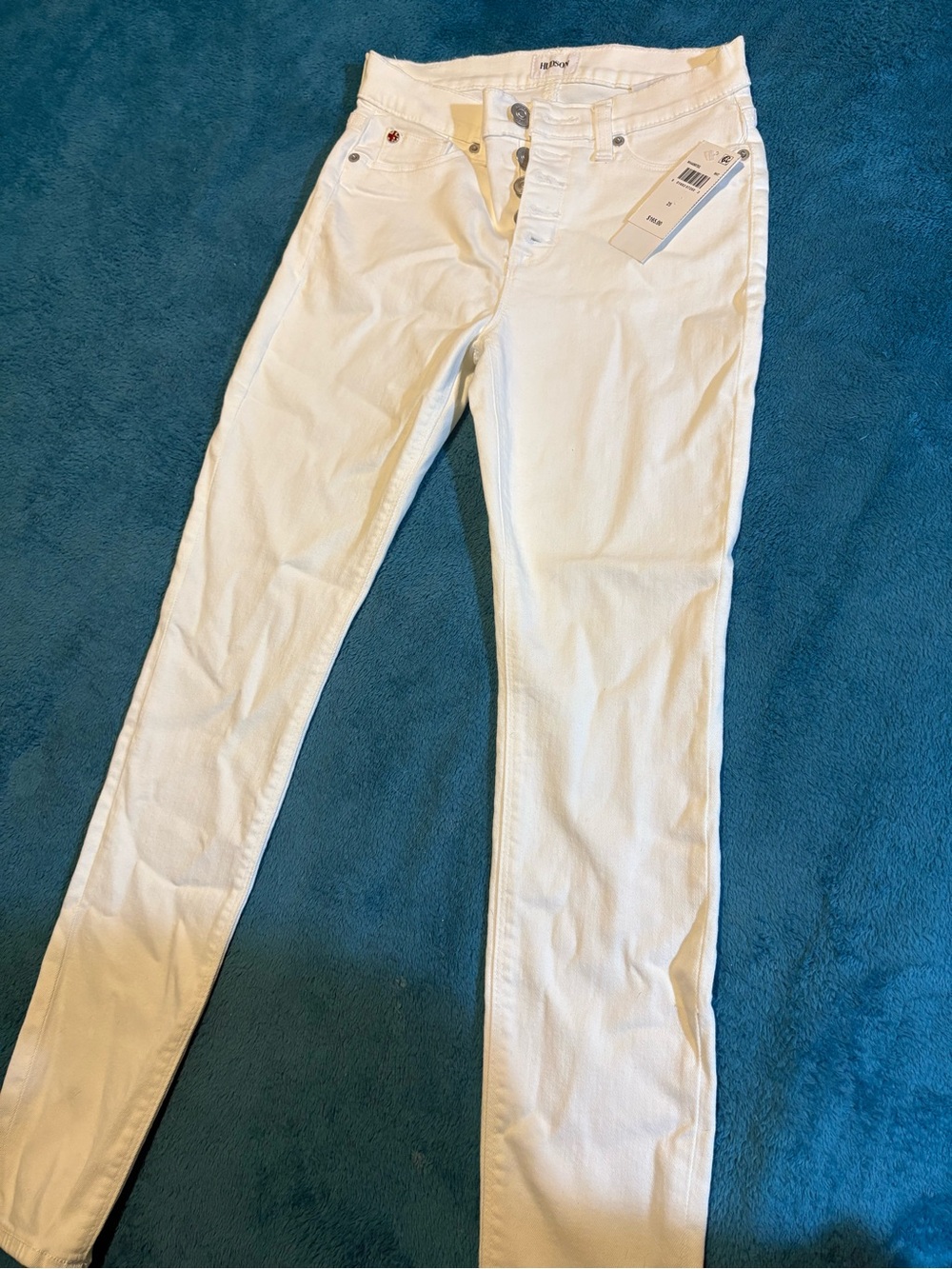 Hudson Jeans White Skinny Button-Fly Skinny Jeans